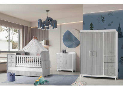 Juego completo para habitación infantil: cómoda, armario, cama infantil color gris.