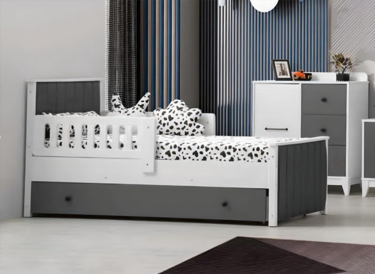 Cama para niños Habitación infantil Muebles de habitación infantil Estructura de cama Madera blanca