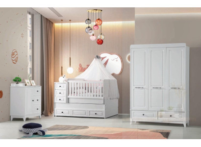 Moderno juego de dormitorio juvenil de lujo completo para niños, conjunto de habitación infantil de 3 piezas blanco.