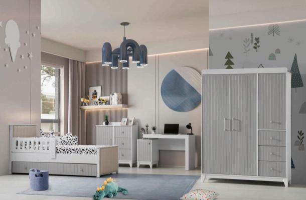Conjunto de habitación infantil: cómoda, armario, cama y escritorio
