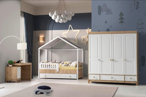 Juego moderno de habitación infantil, cama, armario, escritorio, 3 piezas, nuevo.