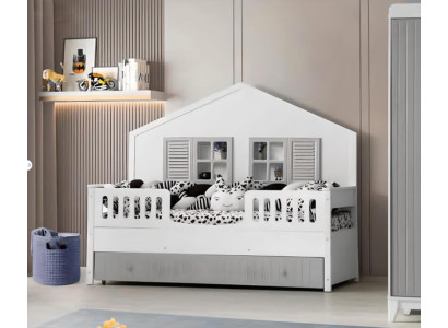 Moderna cuna para niños color gris, diseño lujoso de muebles para los más pequeños.