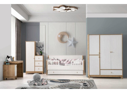 Conjunto de habitación infantil elegante cama 2 armarios escritorio blanco de 5 piezas