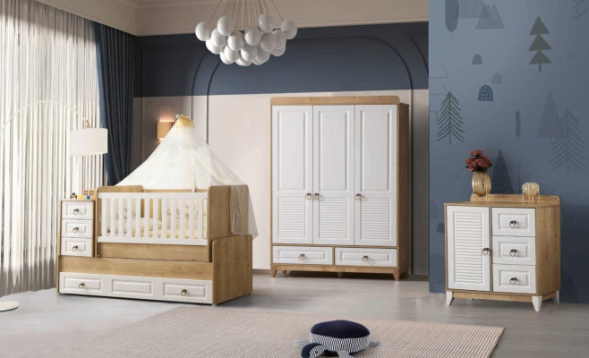 Juego completo de habitación infantil Cama Armario Cómoda Claro 3 piezas Nuevo