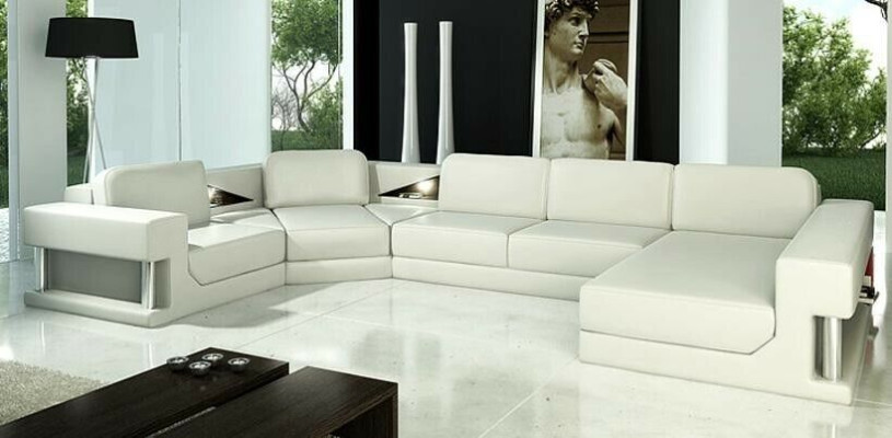 Sofá de cuero conjunto de salón sofá esquinero diseño moderno sofá con USB