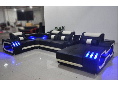 Sofá de esquina de diseñador con iluminación y estación USB de sofá de salón.