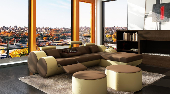 Sofá de cuero sofá salón en forma de L Diseño Moderno Sofá 3085