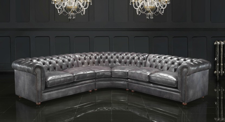 Sofá de esquina Chesterfield, sofá de diseño esquinero, sofá de terciopelo de cuero sofá vintage 2016-14.