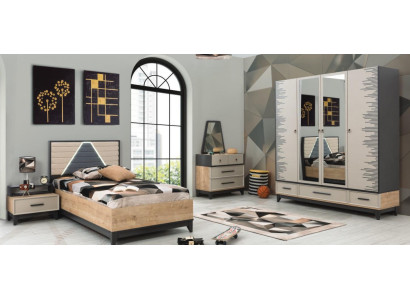 Conjunto de habitación infantil cama armario marrón madera conjunto cama juvenil de 5 piezas muebles