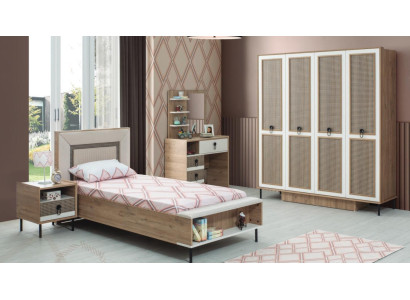 Conjunto de dormitorio Cama juvenil Cama infantil Marrón Madera Set 5 piezas Cama Moderna