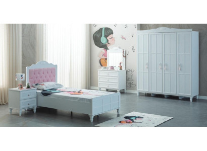 Lujo de muebles completos para niños Cama infantil Blanco Juego de madera 5 piezas Dormitorio infantil
