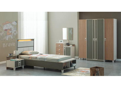 Conjunto completo de muebles para niños, cuna de madera cama conjunto de 5 piezas dormitorio infantil gris.