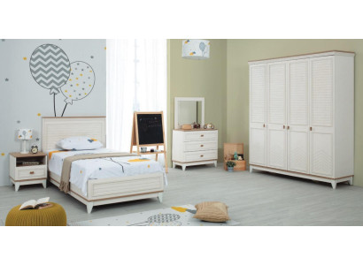 Conjunto habitación infantil Cama Cuna Muebles infantiles Blanco Madera Juego de 5 piezas