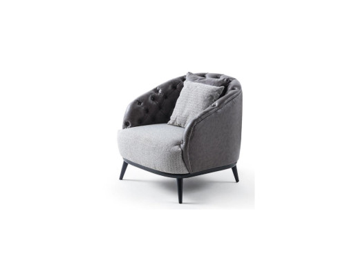 Diseño de sillón de una plaza, butaca de tela gris diseño Chesterfield.