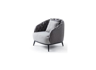 Diseño de sillón de una plaza, butaca de tela gris diseño Chesterfield.