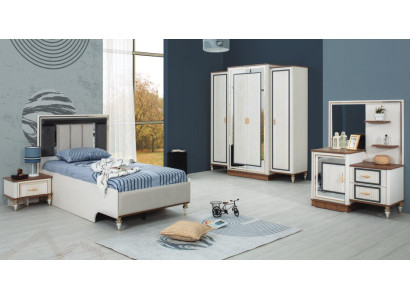 Dormitorio Conjuntos Cama juvenil Cama infantil Blanco Madera Set 5 piezas Cama Moderna