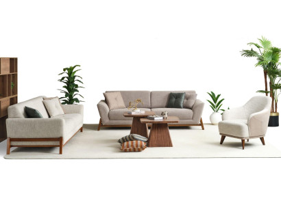 Sofá de tres plazas, sillón, sofá de tela beige, conjunto de sofás de tela de 4 piezas 3+3+1+1.