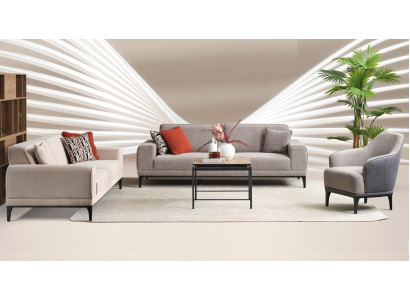 Conjunto de tres plazas, dos plazas, sillón y sofá de tela gris. Conjunto de sofá de tela 3+2+1.