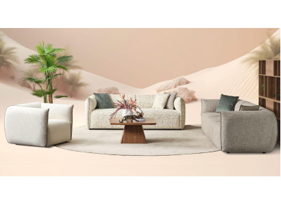 Conjunto de sofá de tres plazas, sillón y sofá de tela beige sofá de tela de cuatro plazas 4+3+1