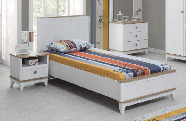 Conjunto de habitación infantil Blanco Cama de niños Mesilla de noche Conjunto de cama de 2 piezas de madera