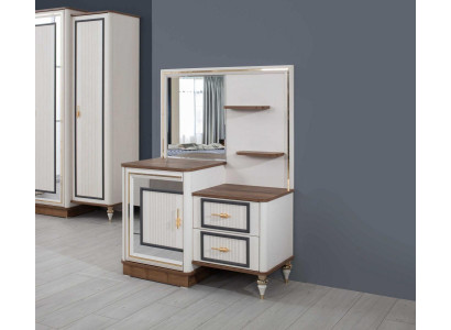 Tocador de set con espejo de madera beige para dormitorio