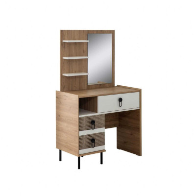 Juego de tocador con espejo de madera para dormitorio en marrón - conjunto de consola