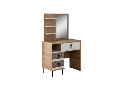 Juego de tocador con espejo de madera para dormitorio en marrón - conjunto de consola