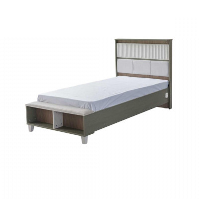 Muebles infantiles completos modernos: cama infantil gris de madera de 5 piezas con mesita de noche.