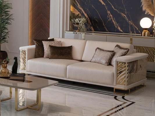 Sofá elegante de 4 plazas, nuevo diseño moderno en color beige con cojines.