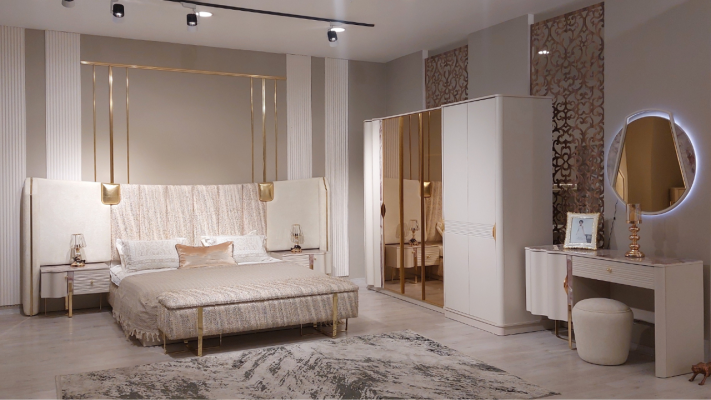 Juego de dormitorio de lujo, conjunto completo de muebles cama 2x mesitas de noche armario banco