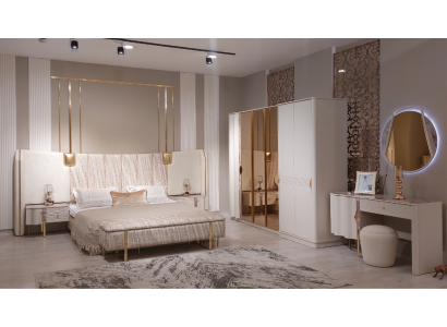 Juego de dormitorio de lujo, conjunto completo de muebles cama 2x mesitas de noche armario banco