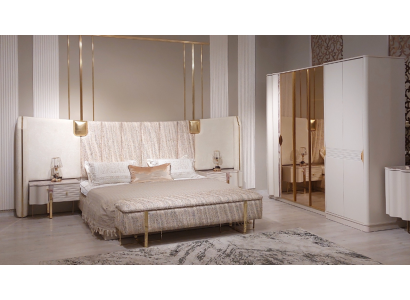 Set de dormitorio de 4 piezas, cama completa, 2 mesitas de noche, armario de lujo.