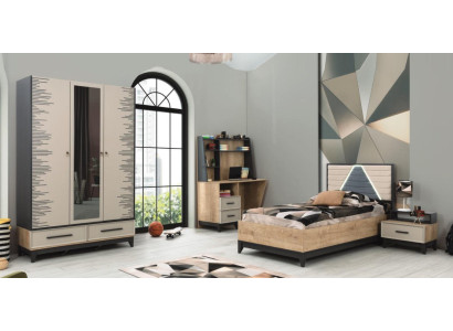 Muebles completos para niños Cama juvenil Cama de madera Juego de 4 piezas Habitación infantil Marrón