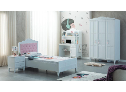 Conjunto completo de muebles infantiles cama de madera set 4 piezas habitación infantil blanco