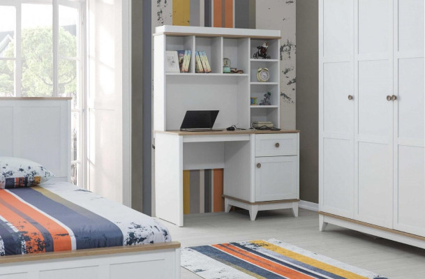 Cama juvenil muebles infantiles cama infantil conjunto completo de madera blanca moderna de 4 piezas.