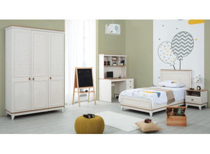 Conjuntos de habitación Dormitorio juvenil Cama infantil Blanco Madera Juego de 4 piezas Cama Moderna