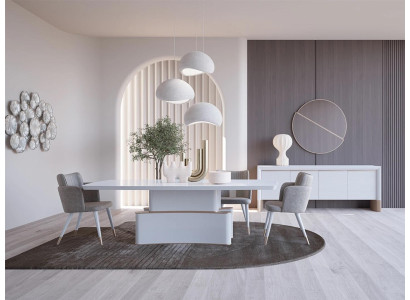 Juego de comedor de lujo: mesa de comedor, aparador de diseño, muebles modernos para comedor.