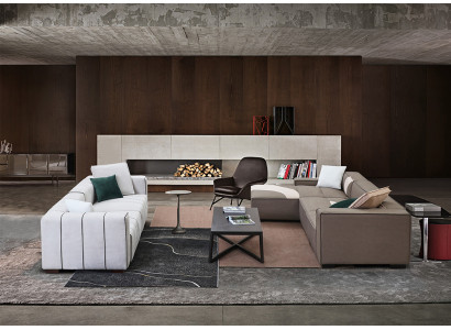 Conjunto de salón Diseño Sofá esquinero en L + Sofá de 4 plazas Tapicería de cuero.
