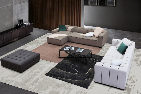 Conjunto de salón Diseño Sofá esquinero en L + Sofá de 4 plazas Tapicería de cuero.