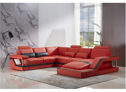 Diseño sofá sofá de lujo de cuero sofá asiento conjunto de esquina acolchado esquina sofá rojo
