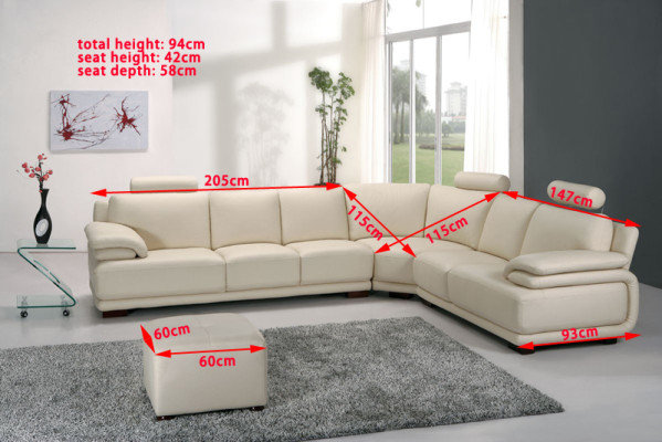 Sofá de lujo de cuero nuevo Sofá Asiento Conjunto de esquina Acolchado Esquina Sofá de diseño Sofá