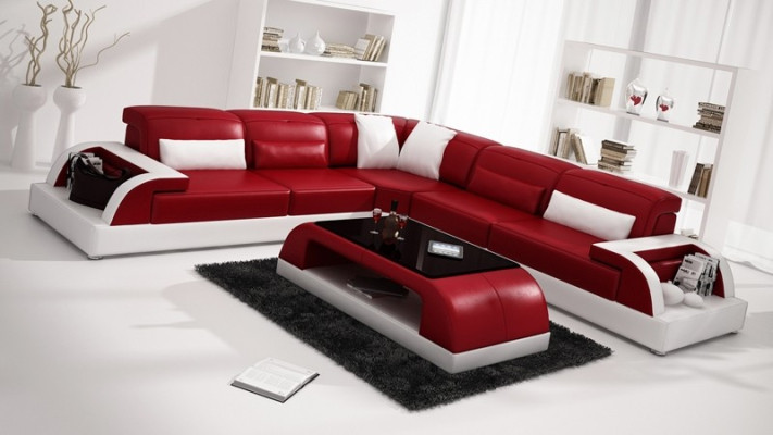 Sofá de cuero moderno, conjunto de sofás de cuero, sofá en forma de L, mesa de café.