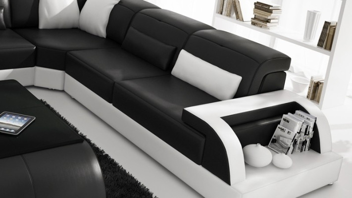 Sofá de cuero moderno, conjunto de sofás de cuero, sofá en forma de L, mesa de café.