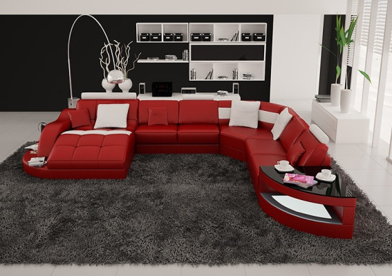 Conjunto de sofá moderno en forma de U tapizado con esquina de asiento + mesa de centro completa