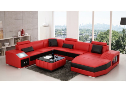 Diseño Sofá Sofá de lujo en cuero Asiento Esquina Conjunto de sofás Tapizado Esquina Sofá Rojo