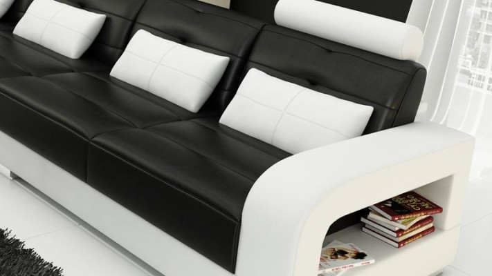 Sofá esquinero de cuero + mesa de café sofá de esquina sofá conjunto de muebles de tapicería paisaje de estar esquina