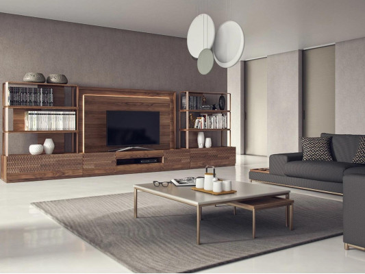 Conjunto de muebles de sala 4 piezas, soporte para TV, 2 estanterías, muebles de madera, marco de TV completo.