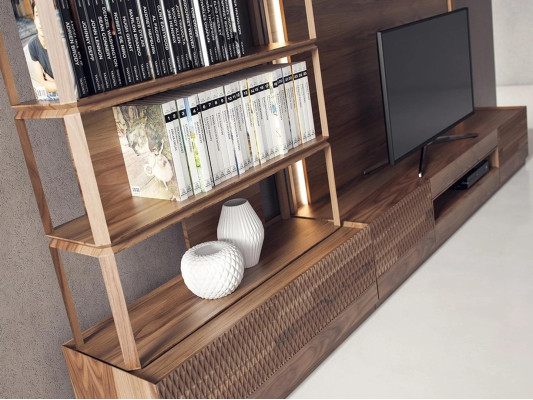 Conjunto de muebles de sala 4 piezas, soporte para TV, 2 estanterías, muebles de madera, marco de TV completo.