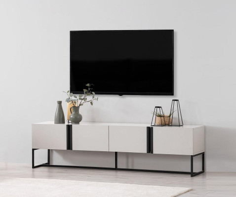 Mueble de televisión soporte de TV armario RTV mesa de TV salón blanco madera moderno