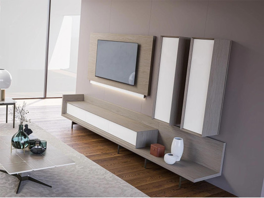 Mural de TV soporte de TV Marco de TV Mobiliario 2x Mueble de pared Diseño Moderno Conjunto